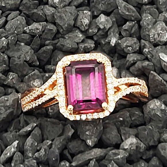 Effy Jewelry - Effy Rhodolite Garnet and Diamond Ring in 14kt Rose Gold  Size 6.75